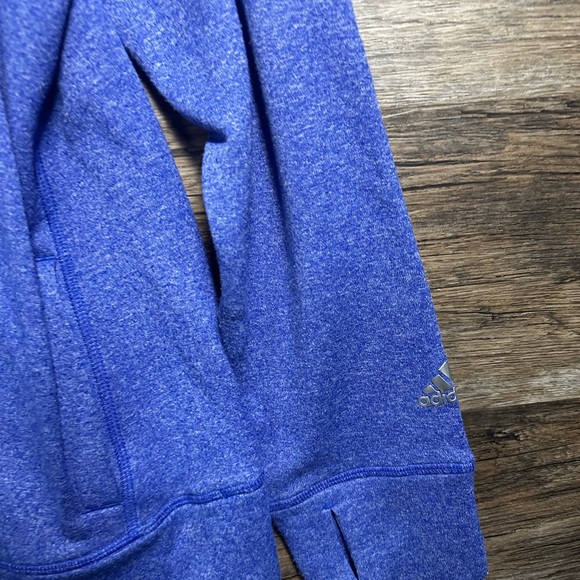 adidas heathered Blue Hoodie Sweatshirt with Multicolor Logo - Picture 2 of 7